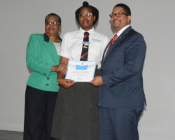 Participant's Certificate-L-R, Mrs. Rosemary Pintard- Bowe (Acting Controller D.I.R), Anya Cooper (awardee), Hon. K Peter Turnquest (DPM, Min of Finance)
